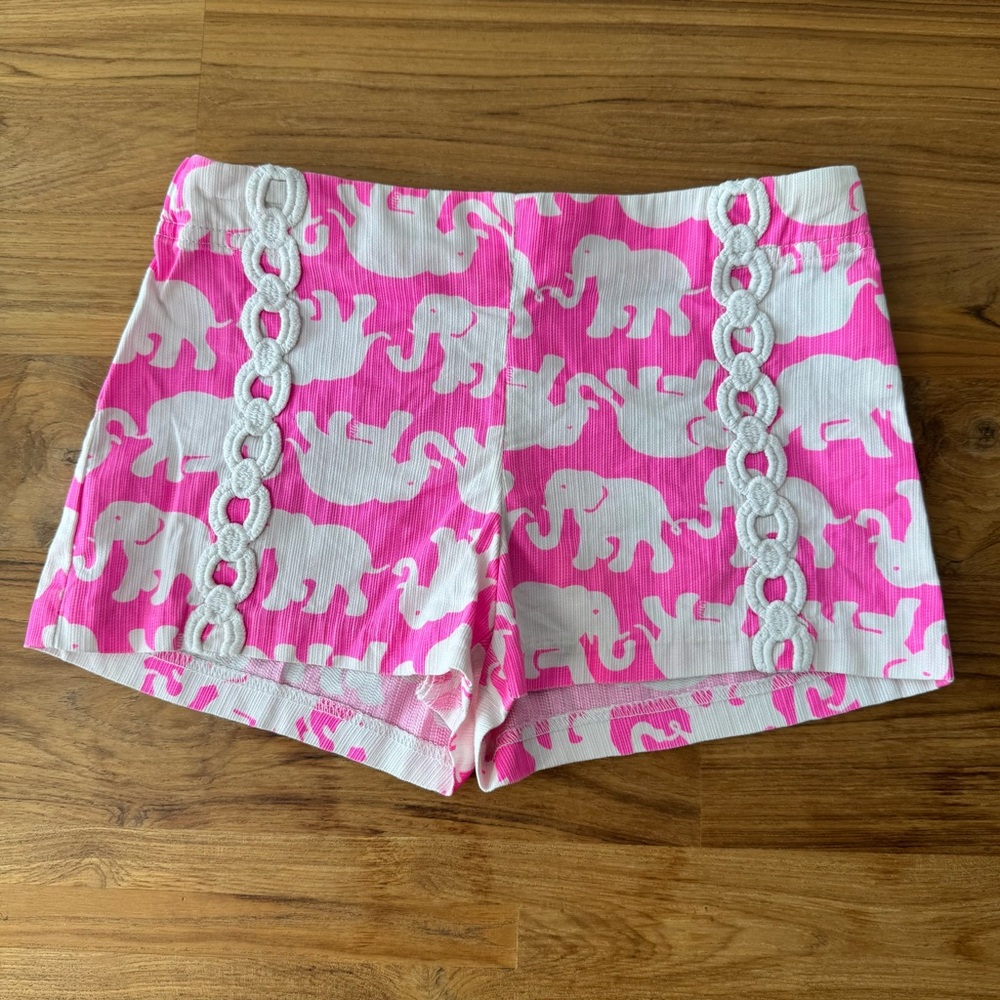 Lilly Pulitzer Elephant Shorts Girls’ 7 Bright Pink & White